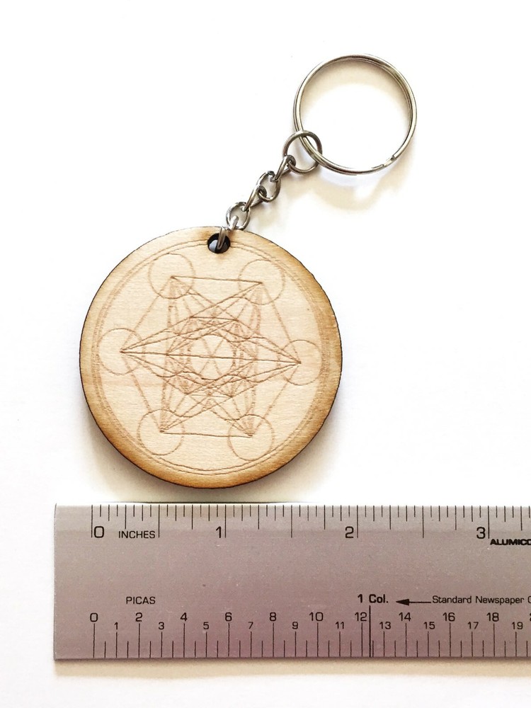 Laser engraved 2” Metratrone’s Cube Crystal Grid Key Chain
