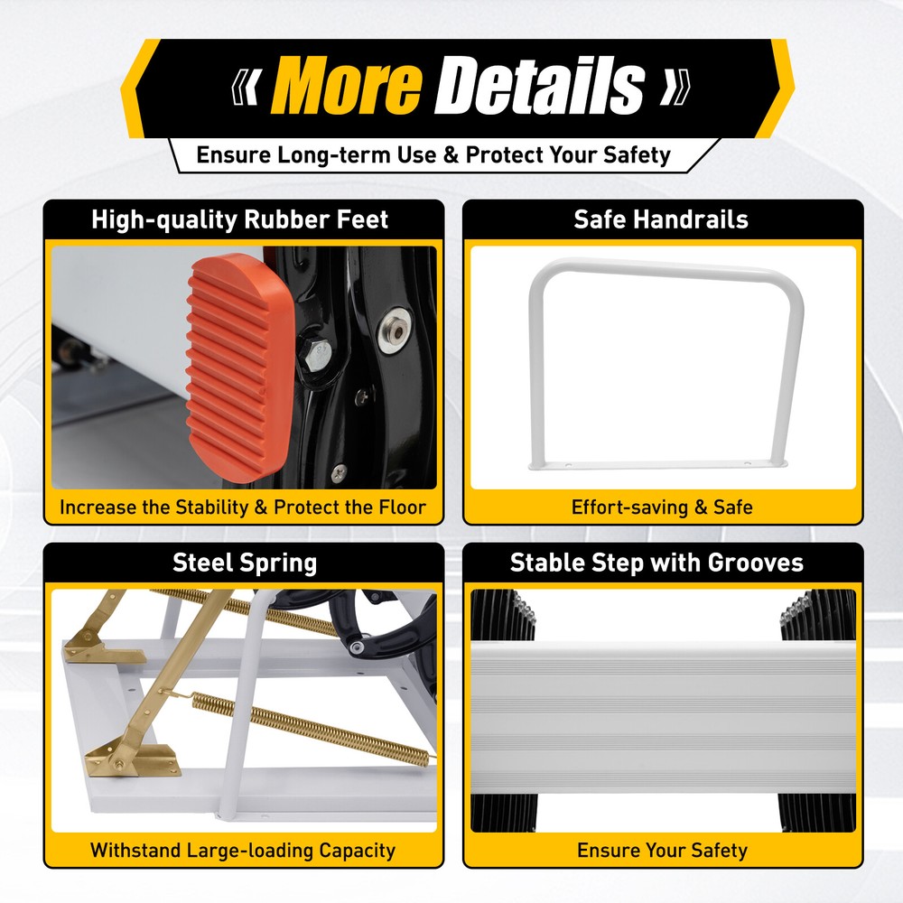 12 Steps Wall Mounted Folding Ladder Loft Stairs White Attic Steps Pull Down US