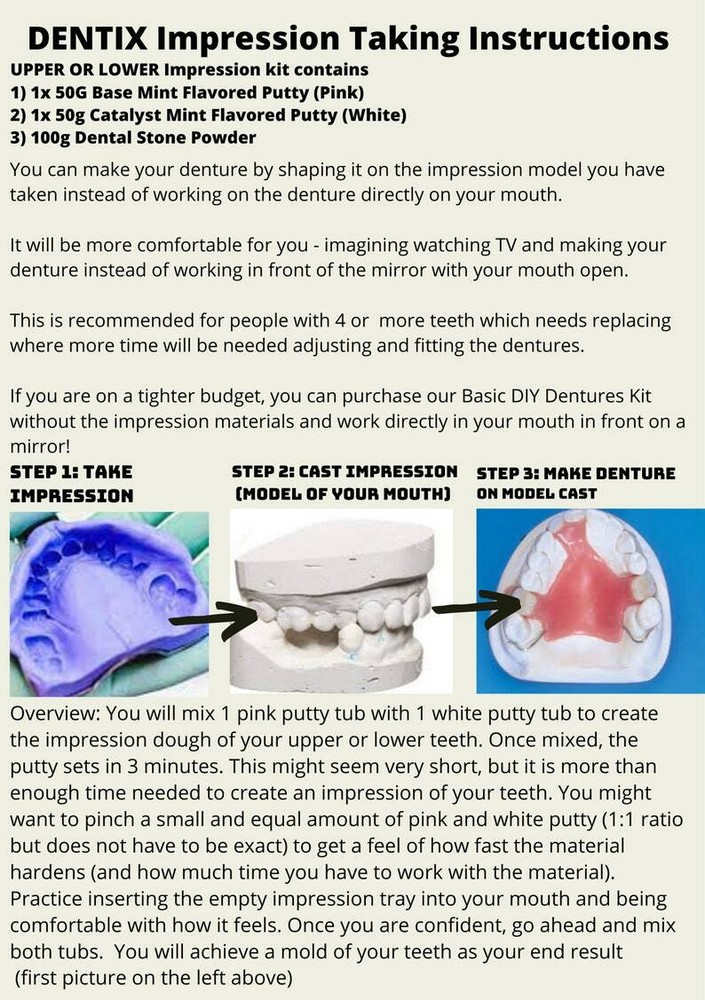 DIY Denture Basic Kit WITH Impression Kit Model Cast, Fun and Simple, Affordable