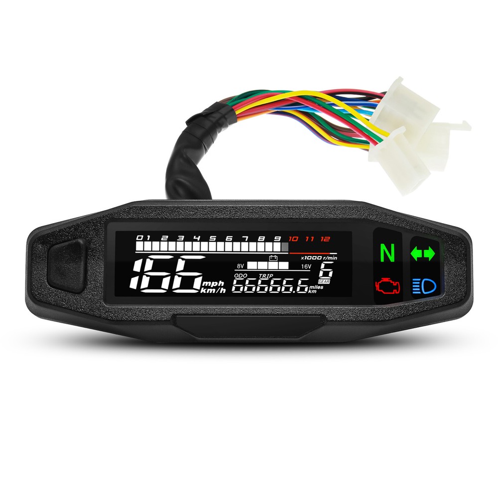 LCD Digital Motorcycle Speedometer Odemeter Tachometer Gear Indicator w/ Bracket