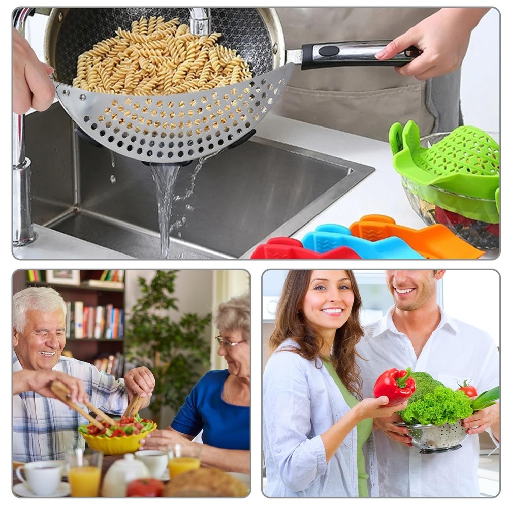 Stainless Steel Held Pot Strainer, Pasta Strainer with handle, Insert Pan Dra...