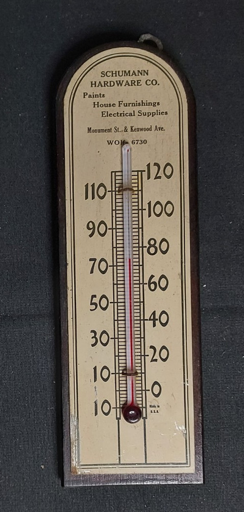 Old Advertising Premium Thermometer Schumann Hardware Paint Electrical Baltimore