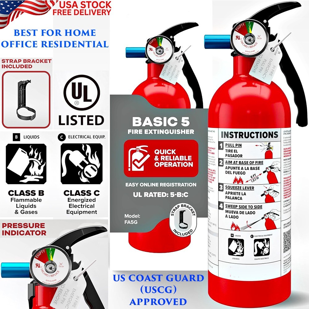 FIRE EXTINGUISHER FOR HOME OFFICE SCHOOL 2LB 5-B:C QUICK SINGLE USE 6 FT RANGE