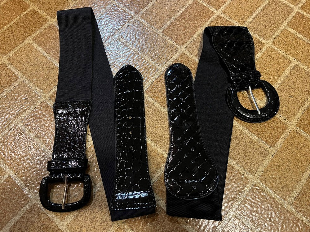Two S/M Black Stretch Accessory Belts For Dresses Etc