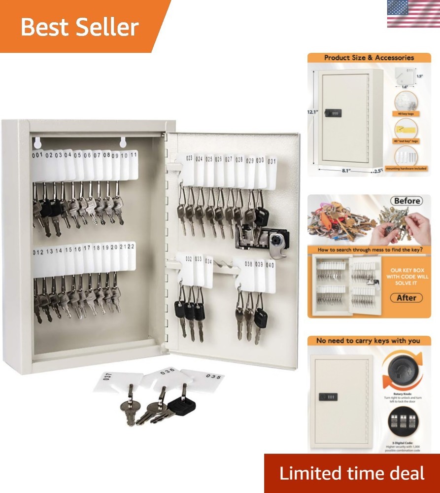 Key Storage Lock Box with Code, Locking Key Cabinet, 40 Key Holder Wall Mount...