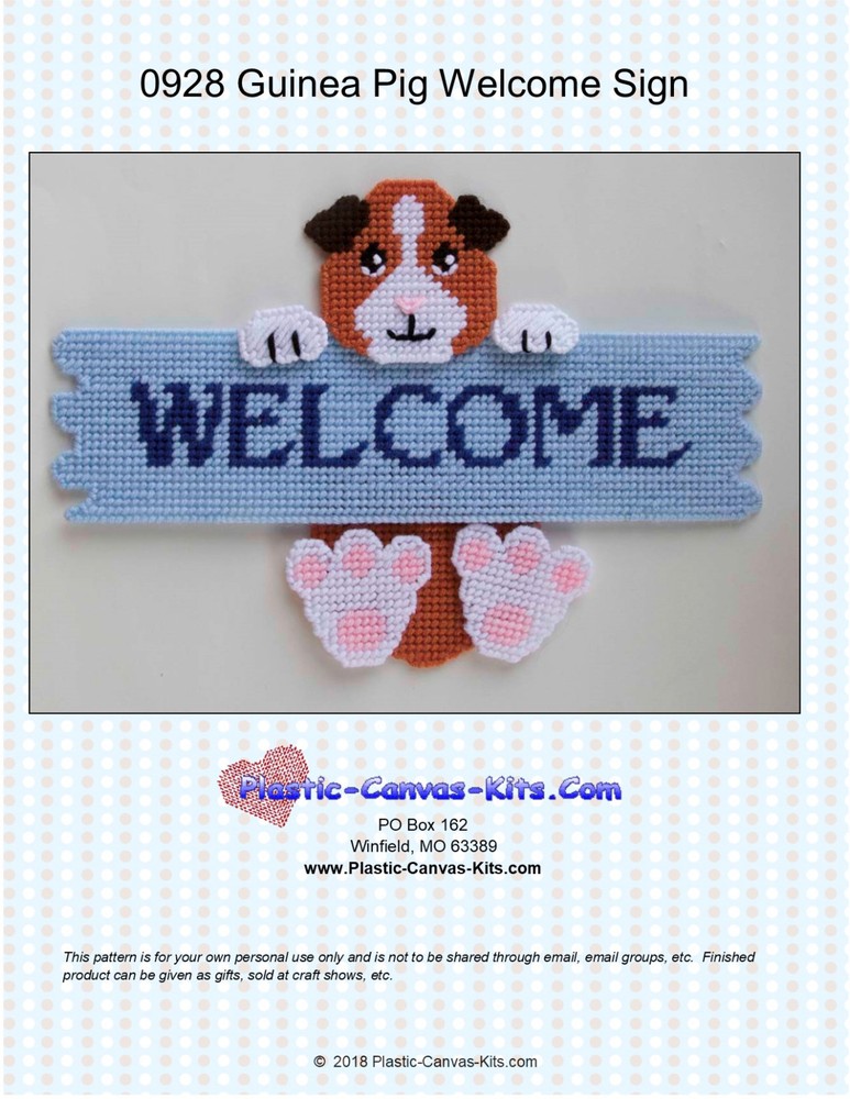 Guinea Pig Welcome Sign- Plastic Canvas Pattern or Kit