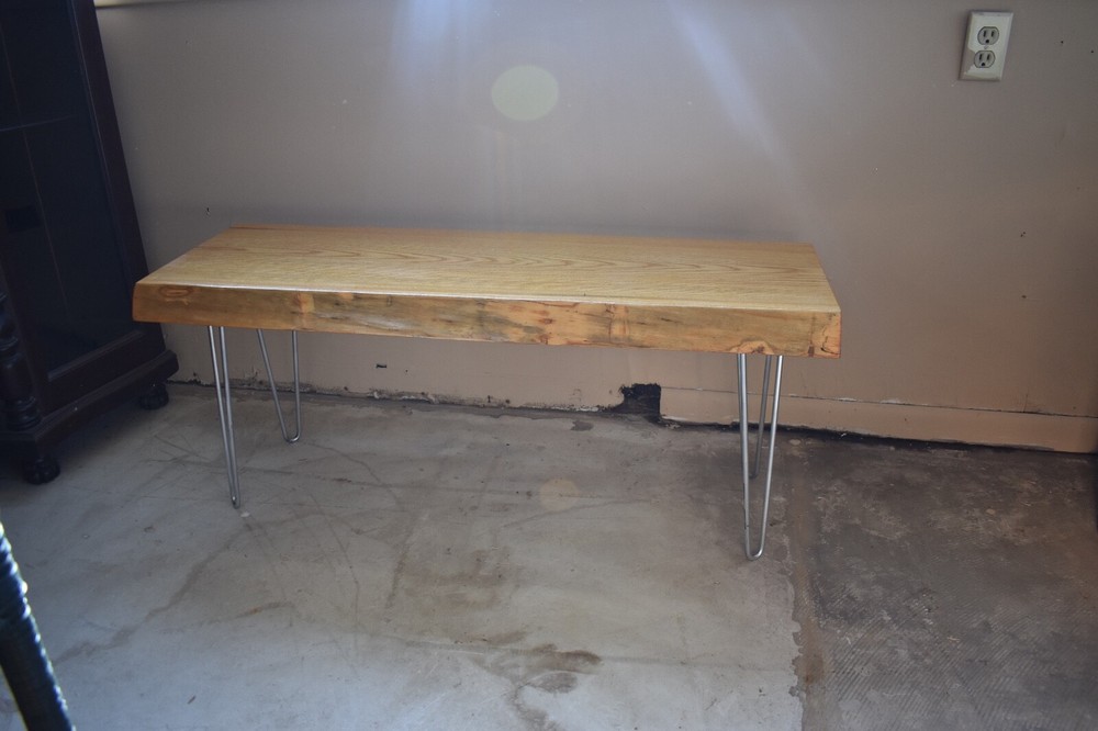 Vintage Live Edge Wood Slab Bench