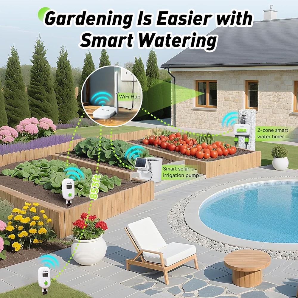 RAINPOINT Smart Digital Wireless Plant Moisture Meter Sensor + Hub