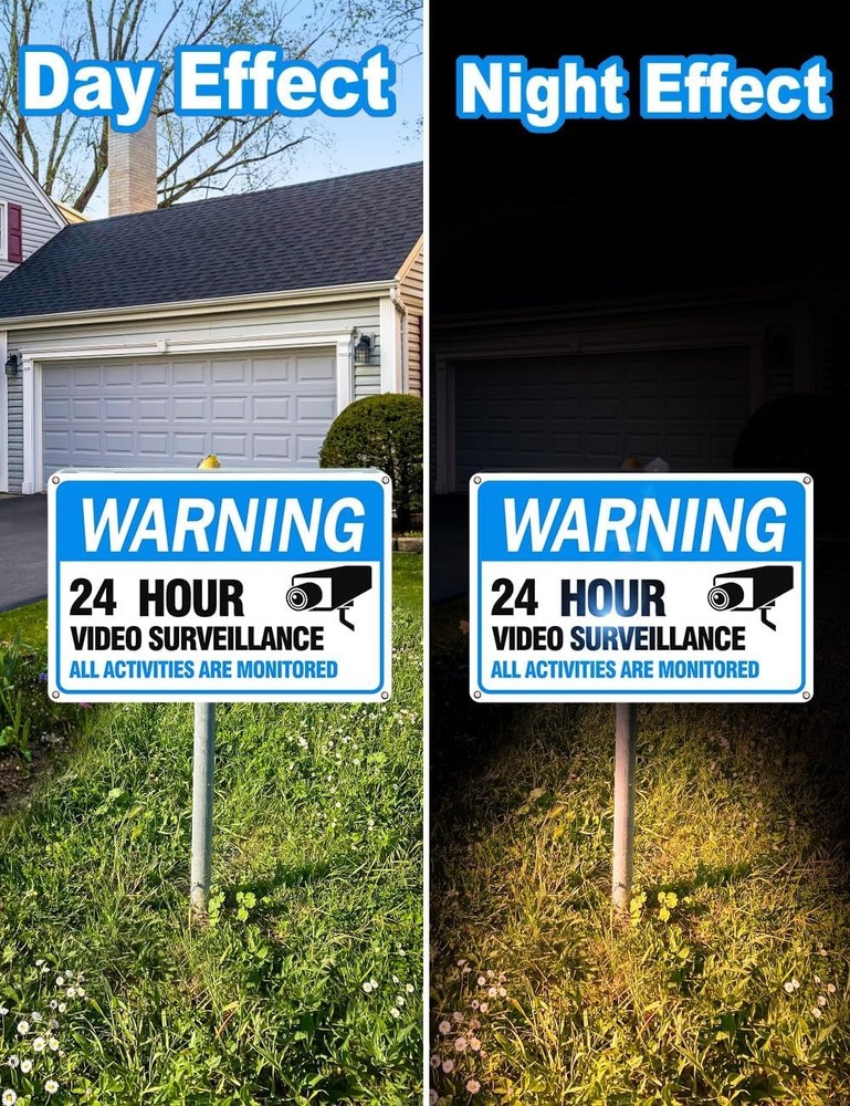 Video Surveillance Sign, 4-Pack Security Camera Sign, Reflective and Waterproof