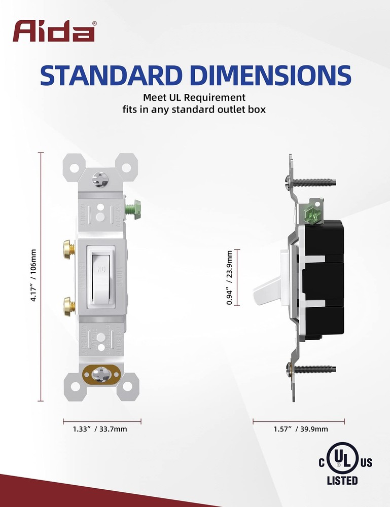 AIDA 15 Amp Single Pole Quiet Indoor Toggle Switch Switch, White