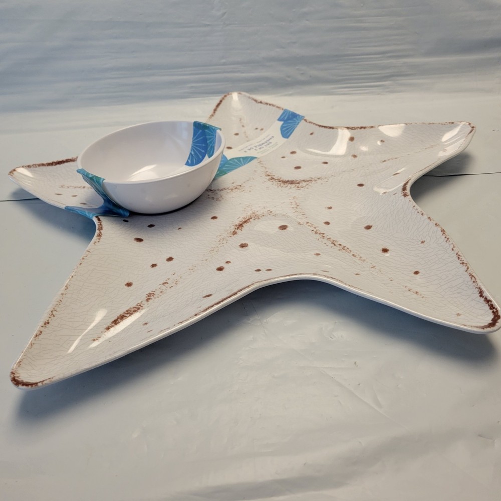 Sigrid Olsen Starfish Shaped Melamine Chip & Dip Serving Platter Combo Set 17"