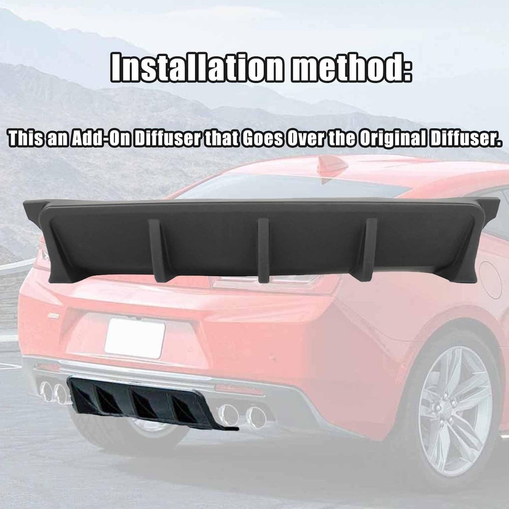 Rear Bumper Diffuser Chevy Camaro SS 2016-2018 ABS Plastic Glossy Black