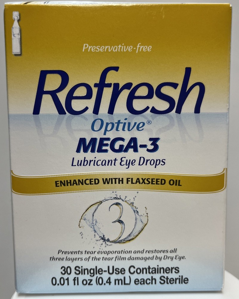 Refresh Optive Mega-3 Lubricant Eye Drops 30 Single-Use Containers Exp 3/26