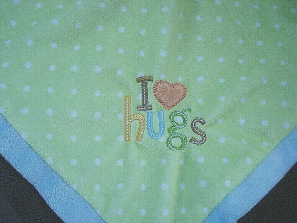 Early Days Green White Dot Frog Security Blanket Blue Satin