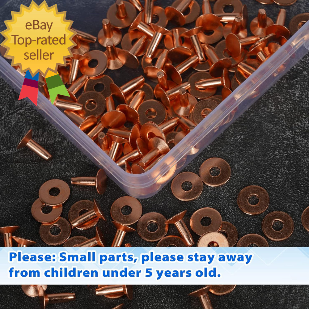 154Pcs Copper Rivets for Leather #12 Smooth Leather Rivets without Pattern Pure