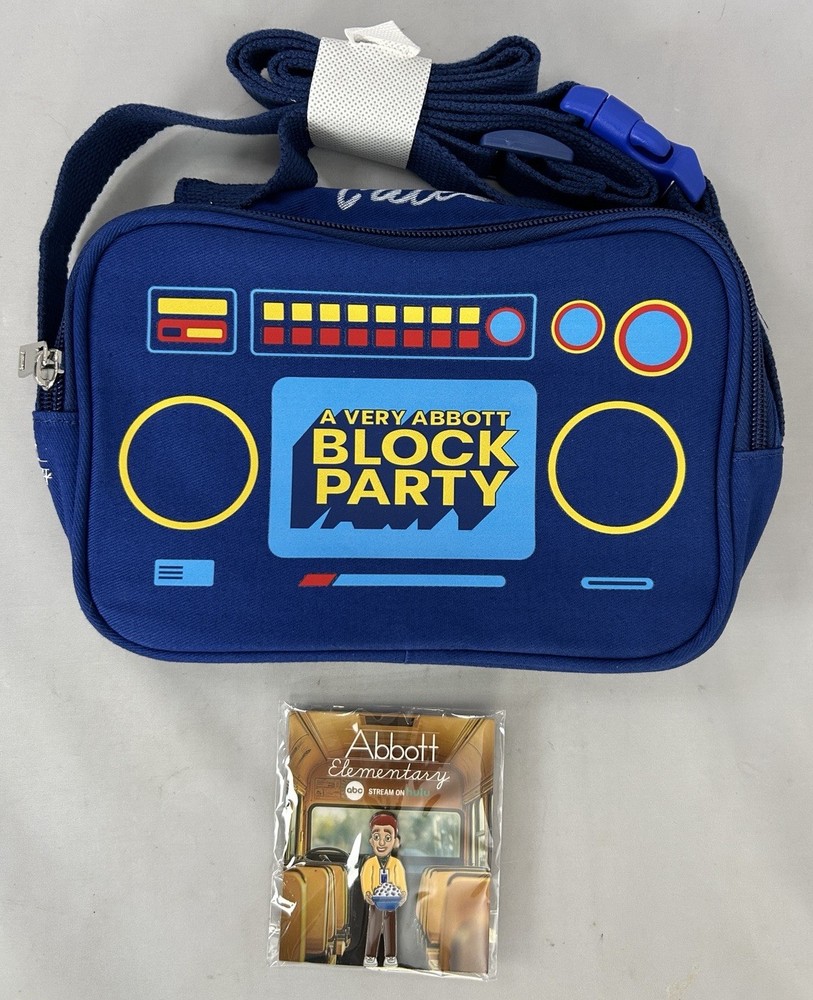 Abbott Elementary SDCC 2025 Belt Bag Boom Box, Block Party (signed Caleb) & Pin