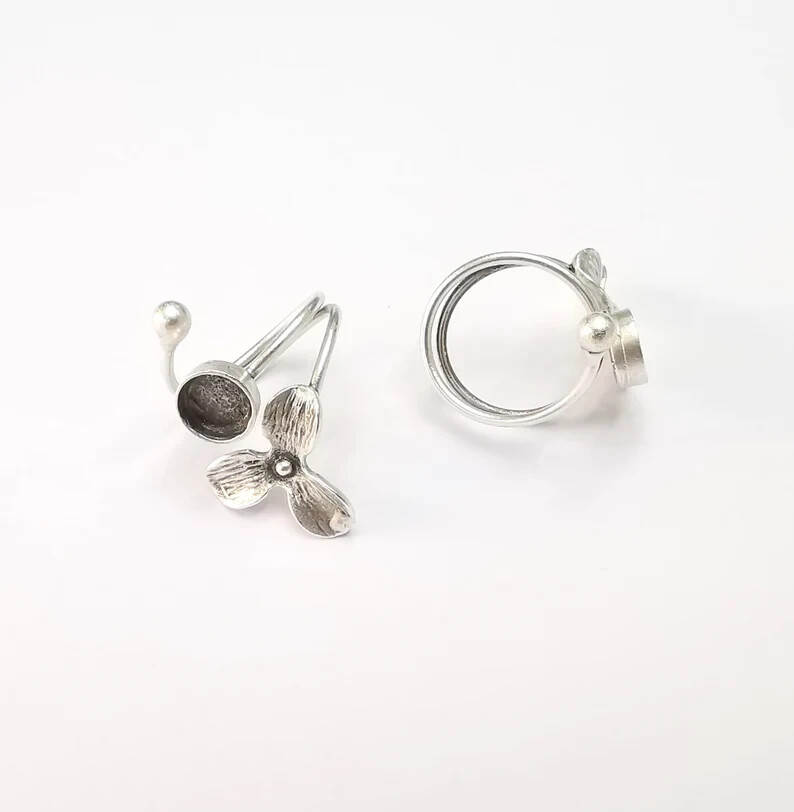 Flower Ring Setting Blank Cabochon Mounting Adjustable Ring Base Bezel