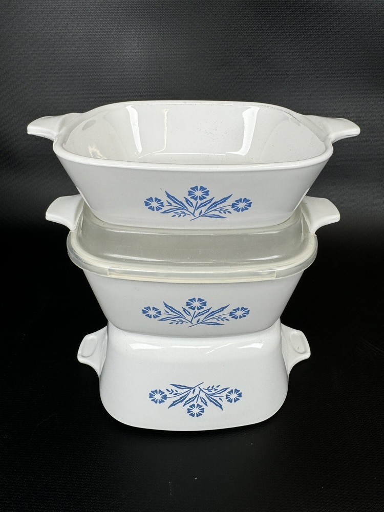 4 pc Set Corning Ware Blue Cornflower P-43 P-41 w Plastic Lid
