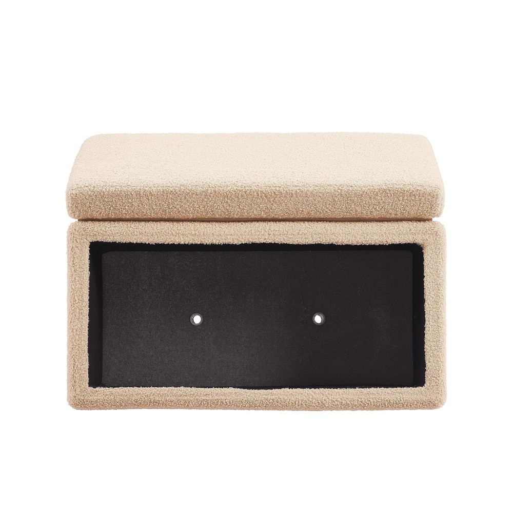 Tan Lexington Sherpa Upholstered Rectangular Storage Ottoman With Natural Wood A