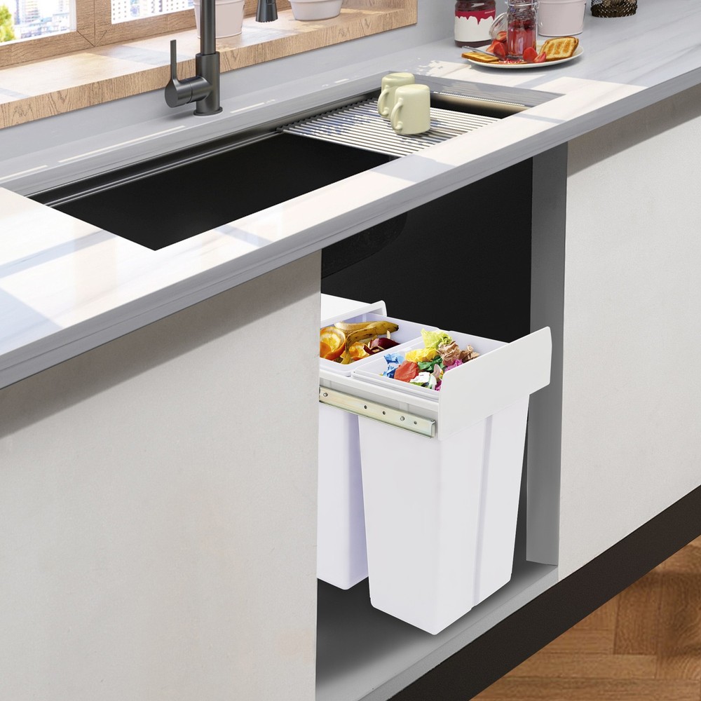 Double Pull Out Under Cabinet Trash Can 10L+20L Garbage Can Kitchen Waste Bin
