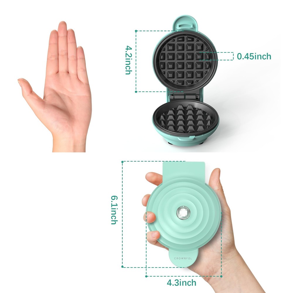CROWNFUL Mini Waffle Maker, 4" Chaffle Maker with Compact Mini, Mint Green