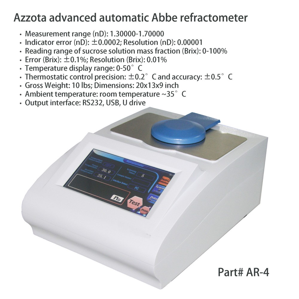 Azzota ® Automatic Digital Abbe Refractometer (Automatic design w/ Large LCD)