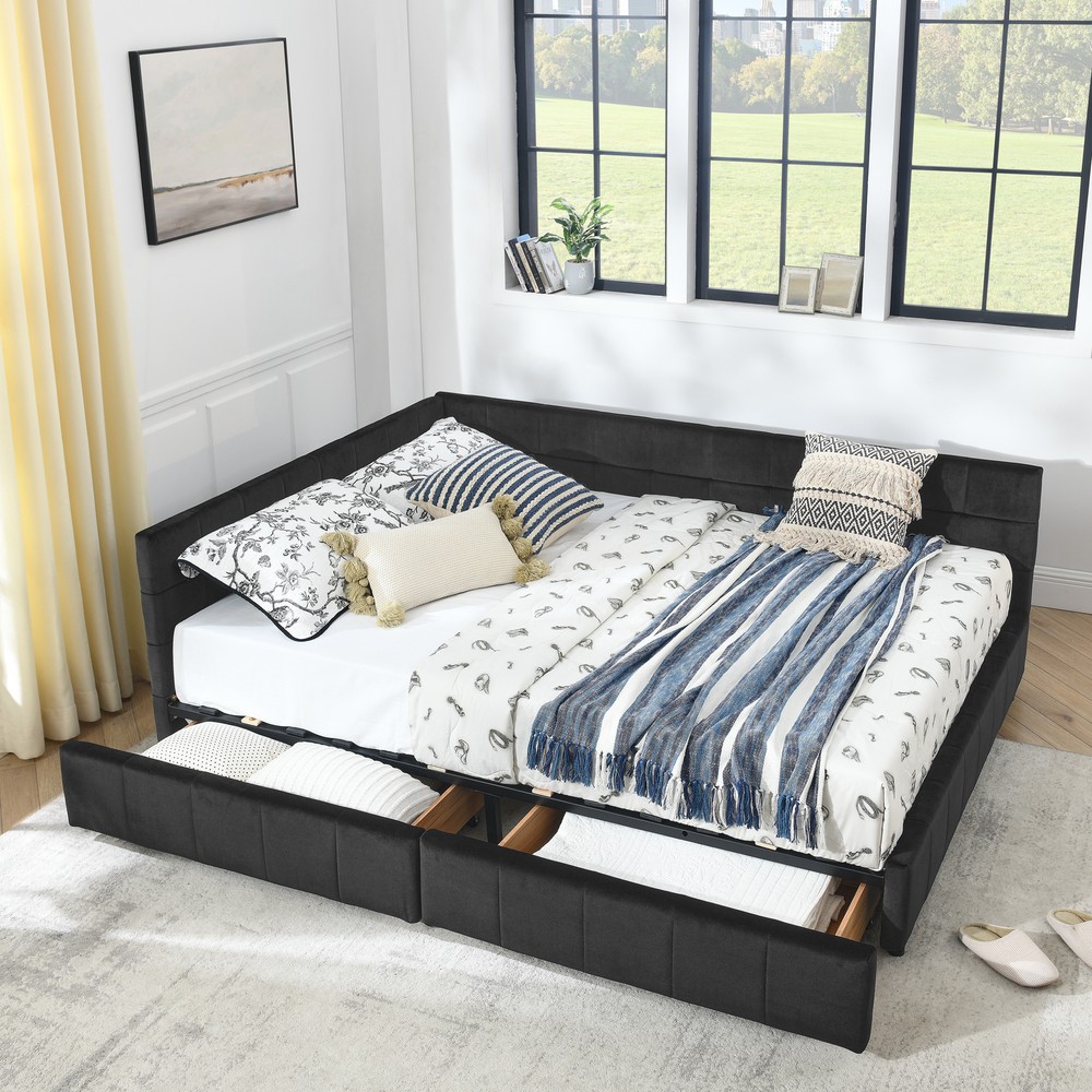 Queen Size Storage Upholstered Tufted Bed Frame, Sofa Bed Frame with Comfortable
