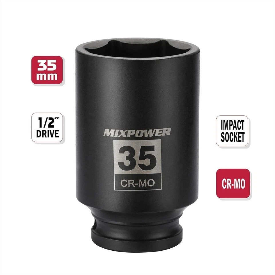 High-Torque 1/2" Drive Deep Impact Socket, 35mm - Engineered for Impact Drivers