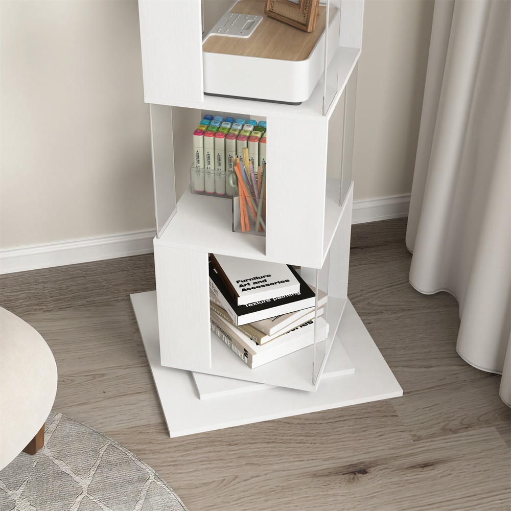5-Tier Rotating Bookshelf Floor Rack Freestanding Bookcase Storage Display Rack
