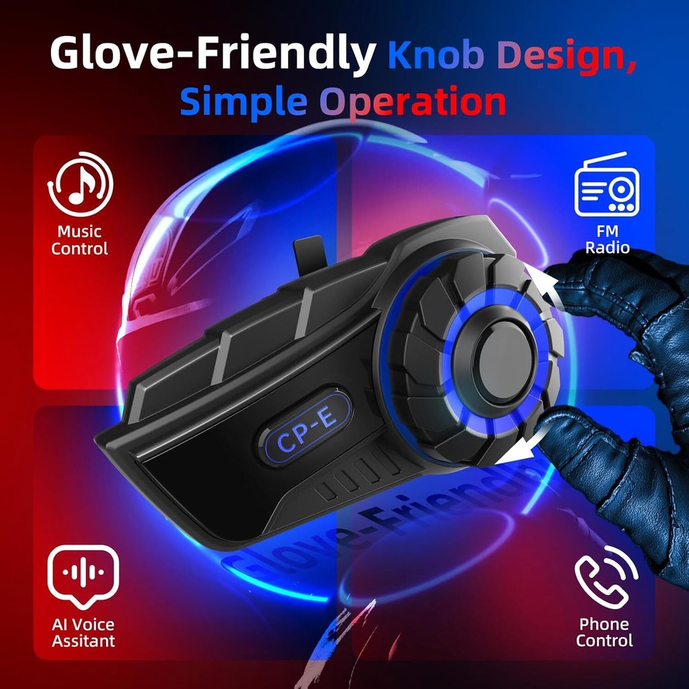 Moman CP-E Intercom Headset Group Communication 2000M Up to 6 Riders 1 Pack