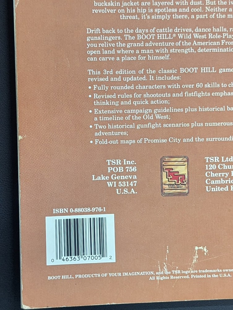 Boot Hill Wild West Role Playing Game Sourcebook 3rd Edition 7005 TSR 1990