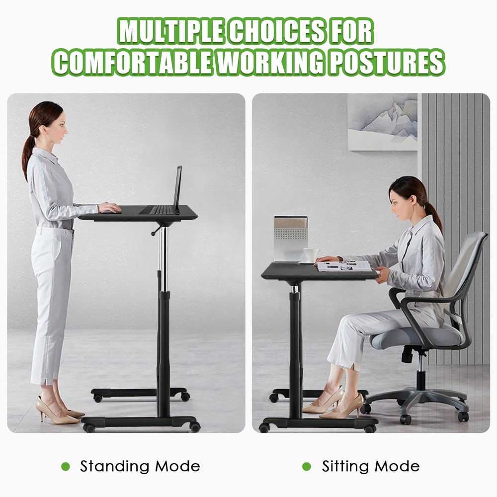 Costway Height Adjustable Computer Desk Sit Stand Rolling Notebook Table Black