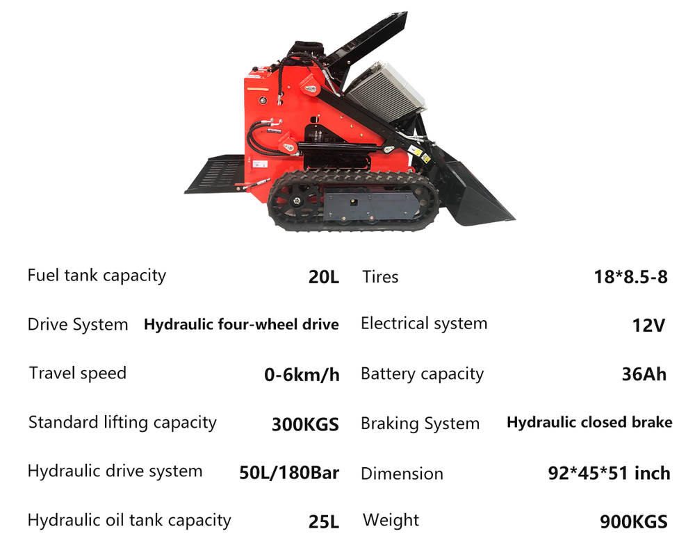 Motooltech Mini Skid Steer Track Loader 23 HP RATO Engine EPA Electric Start