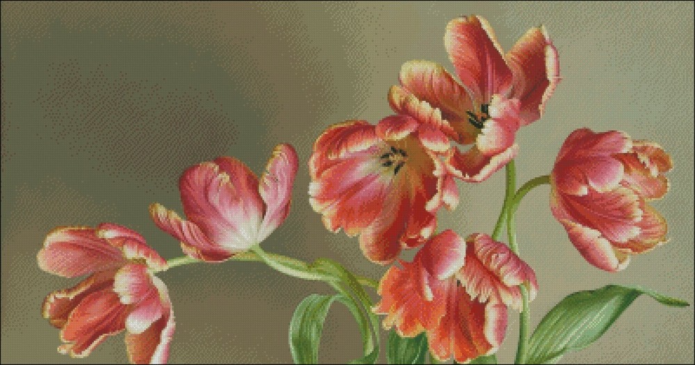 Blooming Tulips - DIY Chart Counted Cross Stitch Pattern Needlework DMC Color