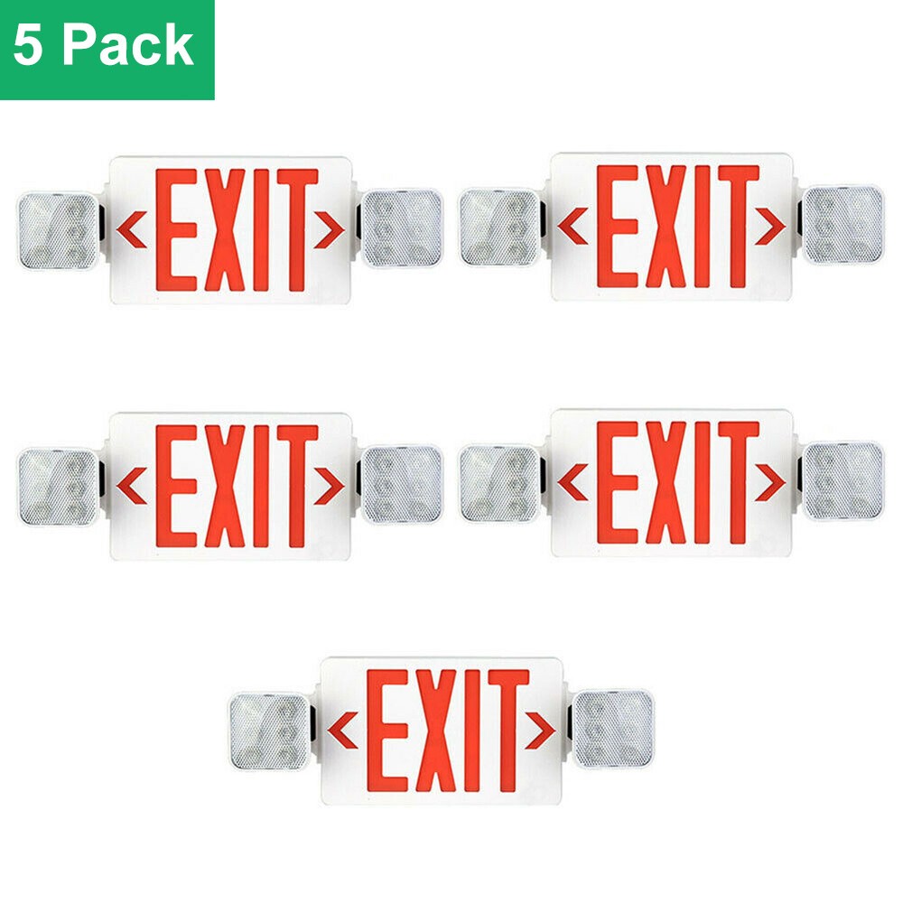 5 pack UL LED Emergency Exit Sign Light , AC 120V/277V Dual LED Lamp ABS