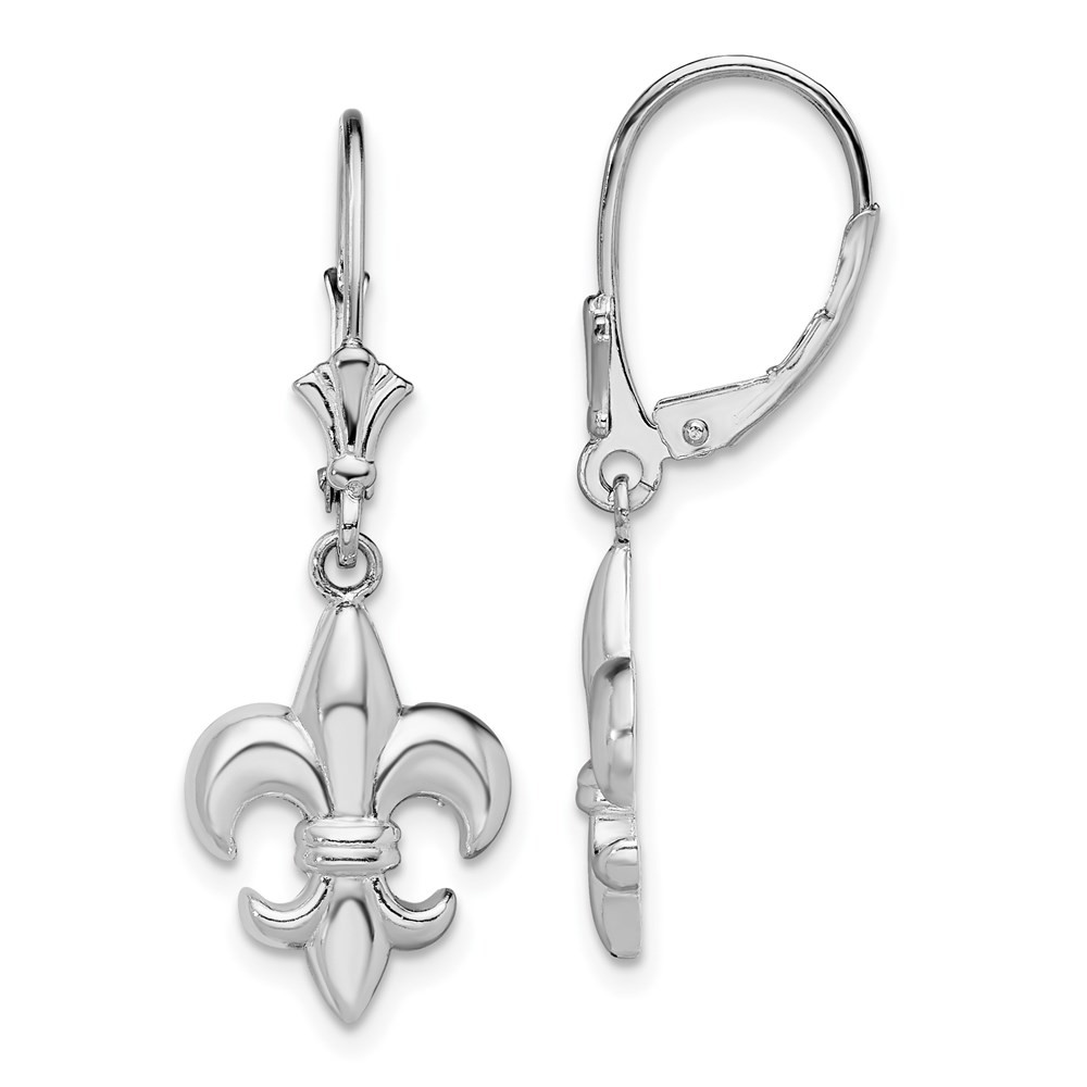 Sterling Silver Small Fleur de Lis Leverback Drop & Dangle Earrings 1.89gm