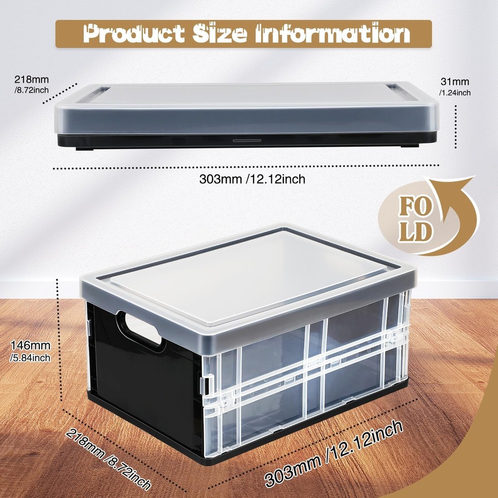 10 Quart Plastic Storage Bins With Lids, Clear Foldable and Stackable Contain...