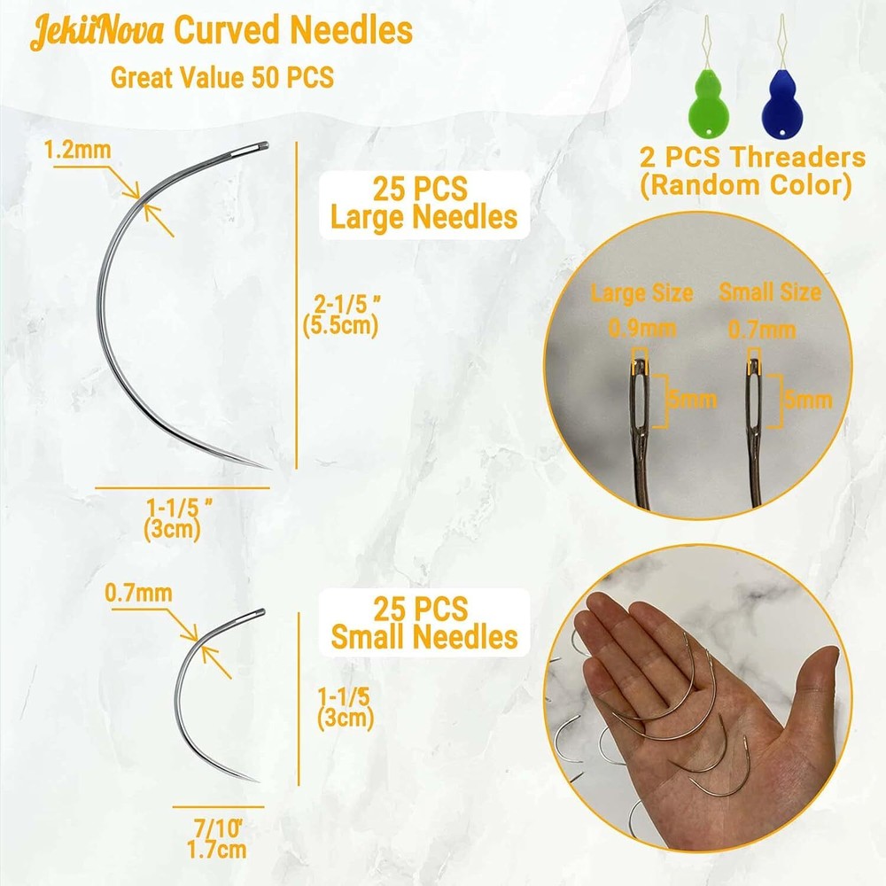 50 PCS Curved Needles, Curved Sewing Needles for Leather Projects