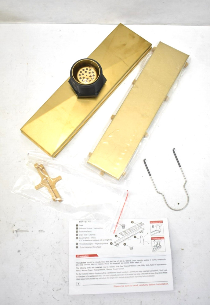 Neodrain Plain Edge Linear Drain Brass Finish Rectangular Drain Body Channel