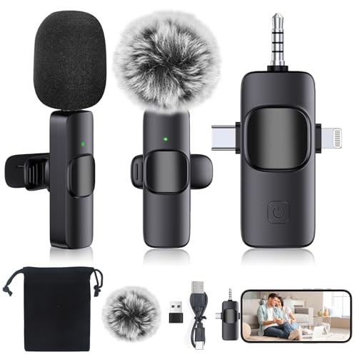 3 in 1 Professional Wireless Microphone for iPhone,Android,Camera,Lapel Mic