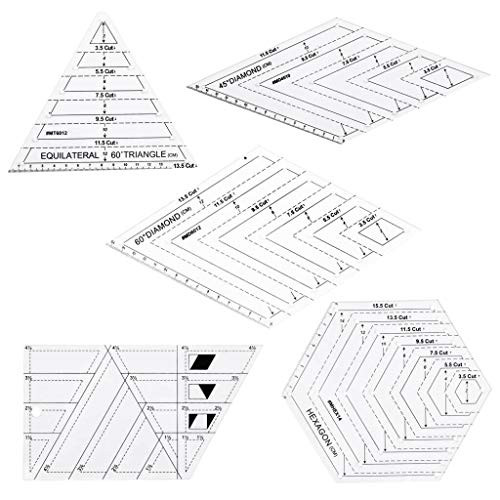 ERIOKK 5Pcs Creative Grids Quilting Templates Set,Drafting Triangles 45 60