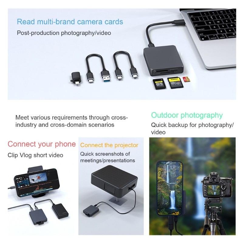 Card Reader USB 3.2 Memory Card Reader 3 Cards Simultaneously CFA SD4.0 TF4.0