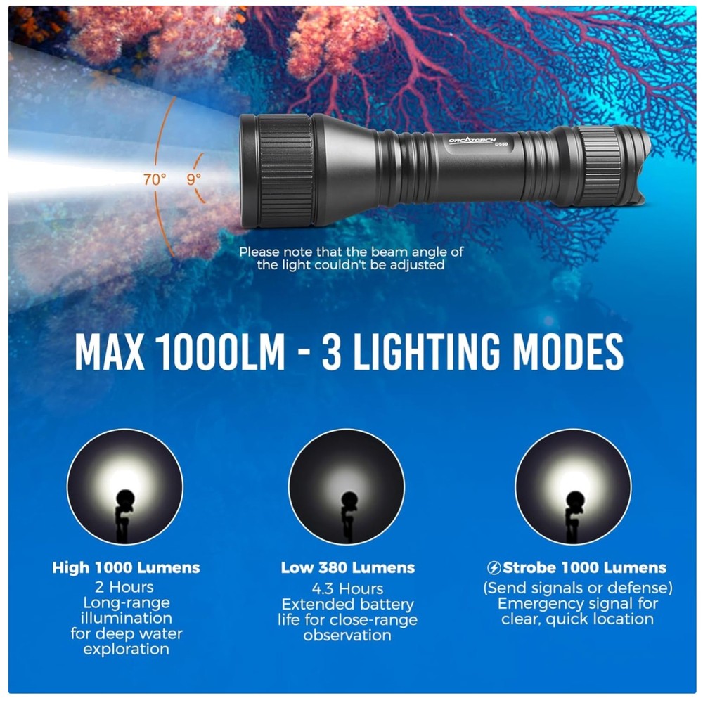 D550 Scuba Dive Light 1000 Lumens  Waterproof