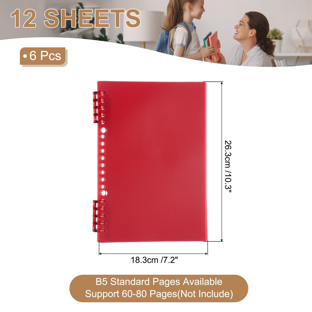 12 Pack B5 22 Mil Plastic Notebook Binder Covers with Binding Comb, Red
