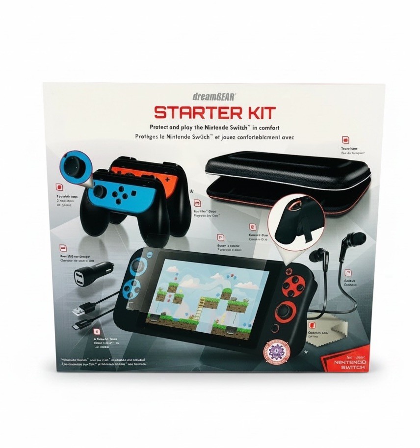 Nintendo Switch Accessories Bundle Case Charger Earbuds Grip Starter Kit NEW