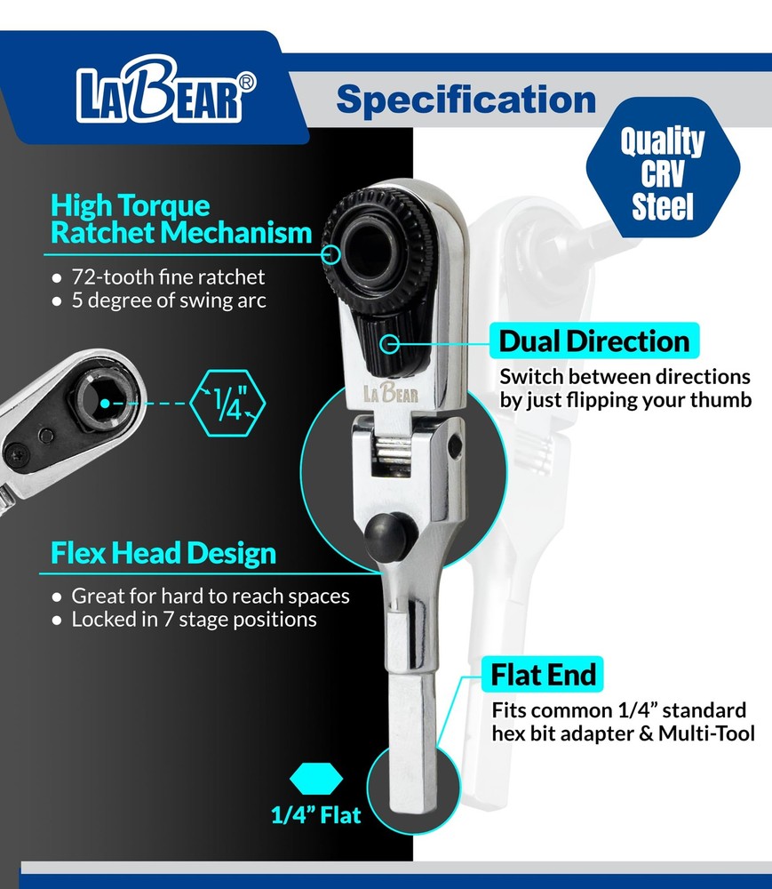 LABEAR EDC Ratchet Wrench Set – Flat End Flex Head, Screwdriver Multitool Bits