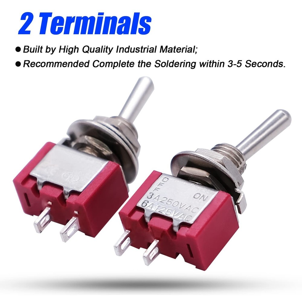 8pcs SPST Mini Toggle Switch Miniature ON/Off Switch 2 Terminal 2 Position 6A...