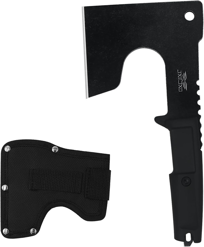 Hatchet, 9.8" Full Tang Camping Axe, Ergonomic Rubber Handle, with Durable Nylon
