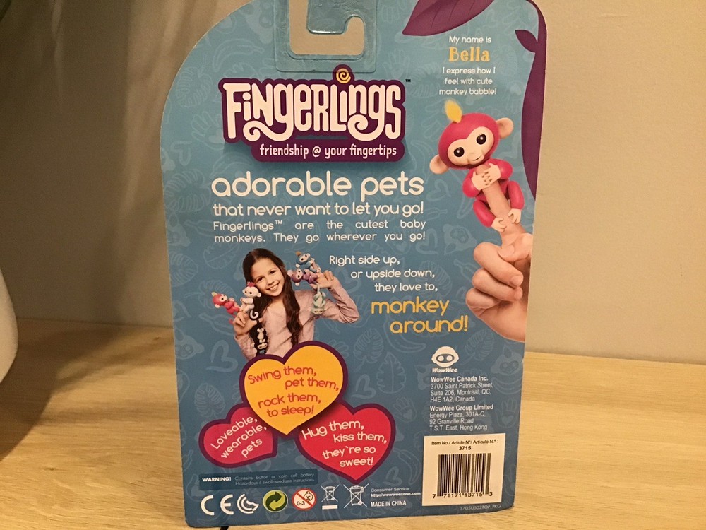 New BELLA Pink Baby Monkey Fingerlings Interactive Toy