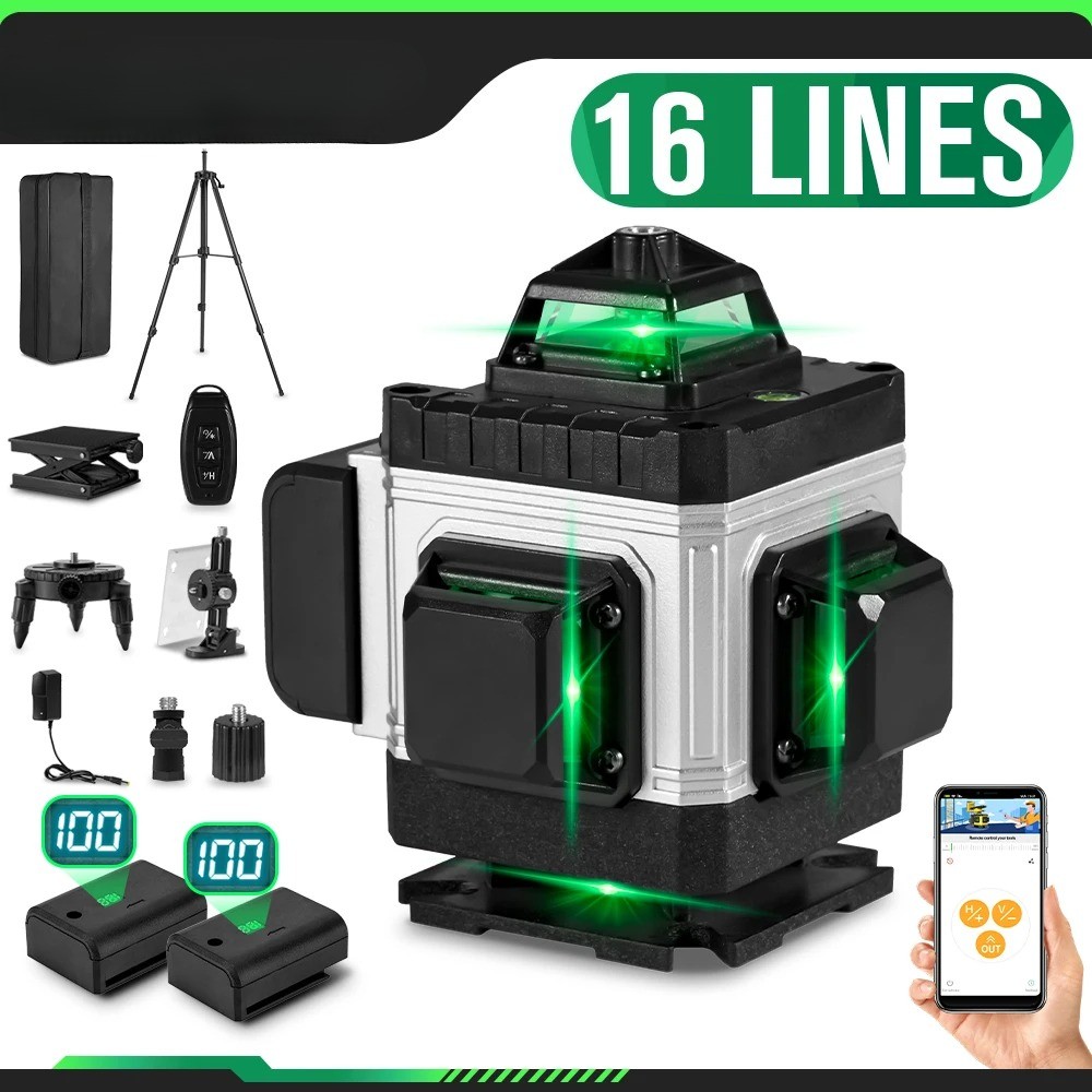 New 16 Lines Laser Level with APP Remote Control Selfleveling 360° Horizontal